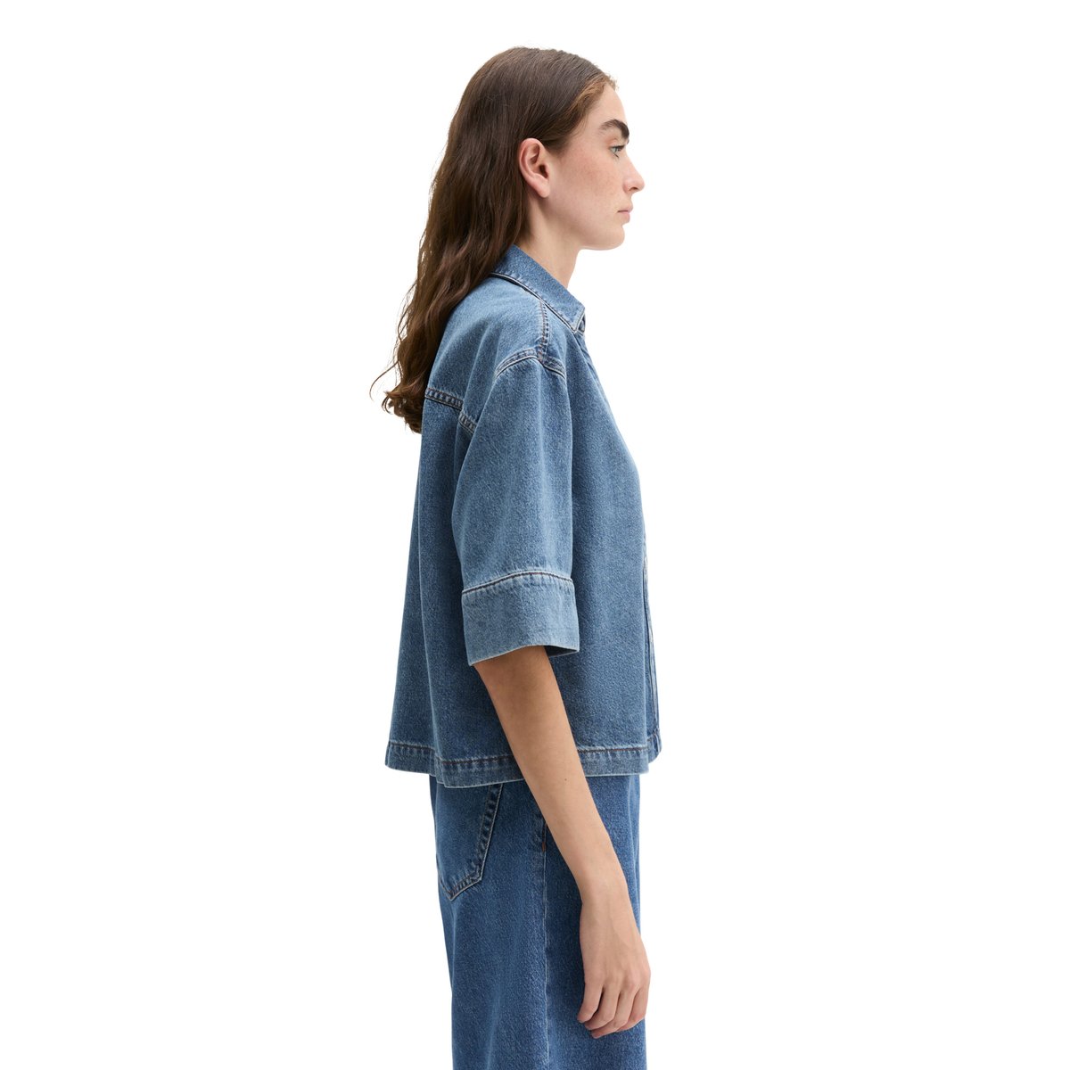 Blouse en jean regular en mélange de coton organique et de lyocell bleu moyen, MARC O'POLO
