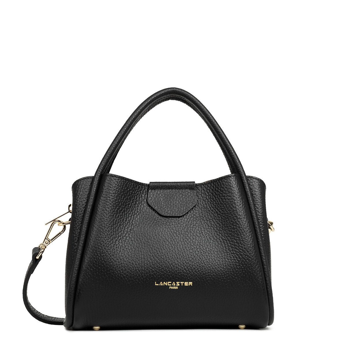Sac à main en cuir grainé avec bandoulière noir, LANCASTER