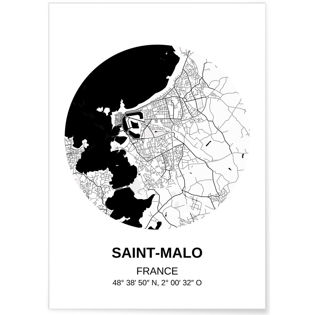 Affiche Carte Saint-Malo blanc, L'AFFICHERIE