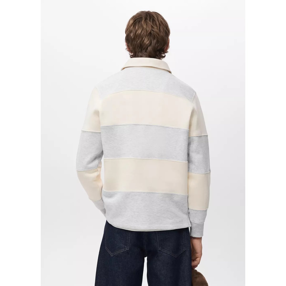 Sweat-shirt polo rayures gris chiné clair, MANGO MAN