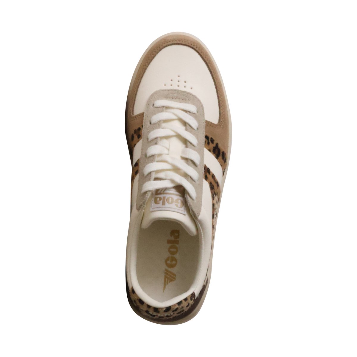 Basket Cuir Grandslam Safari Quadrant blanc cassé/caramel clair/leopard, GOLA