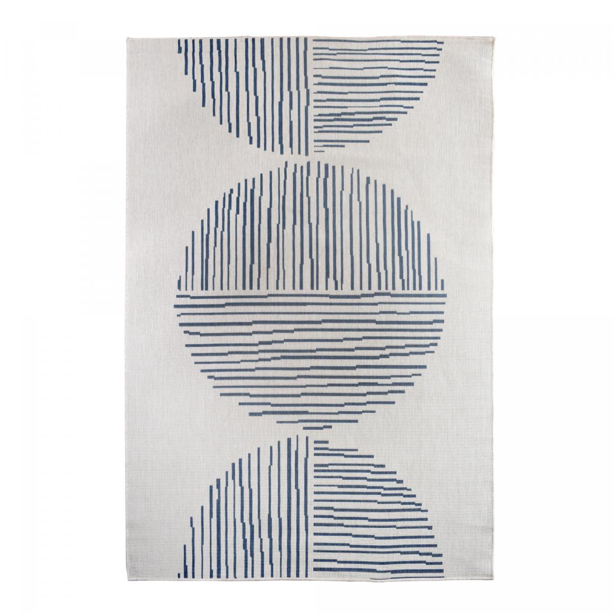Tapis extérieur, kilim reversible LYN2 BL REVERSIBLE bleu, écru, UN AMOUR DE TAPIS