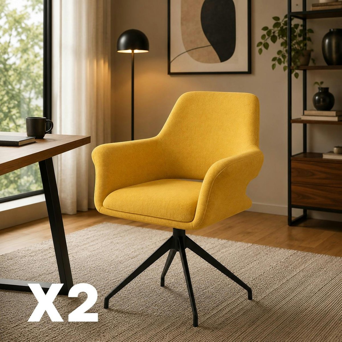 Fauteuil de table pivotant en tissu (lot de 2) AUREN moutarde, PIER IMPORT