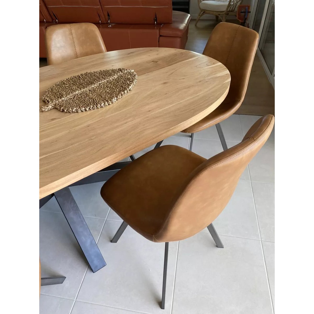 Chaise de repas avec pieds en acier et assise en cuir - SLAM cognac, MATHI DESIGN