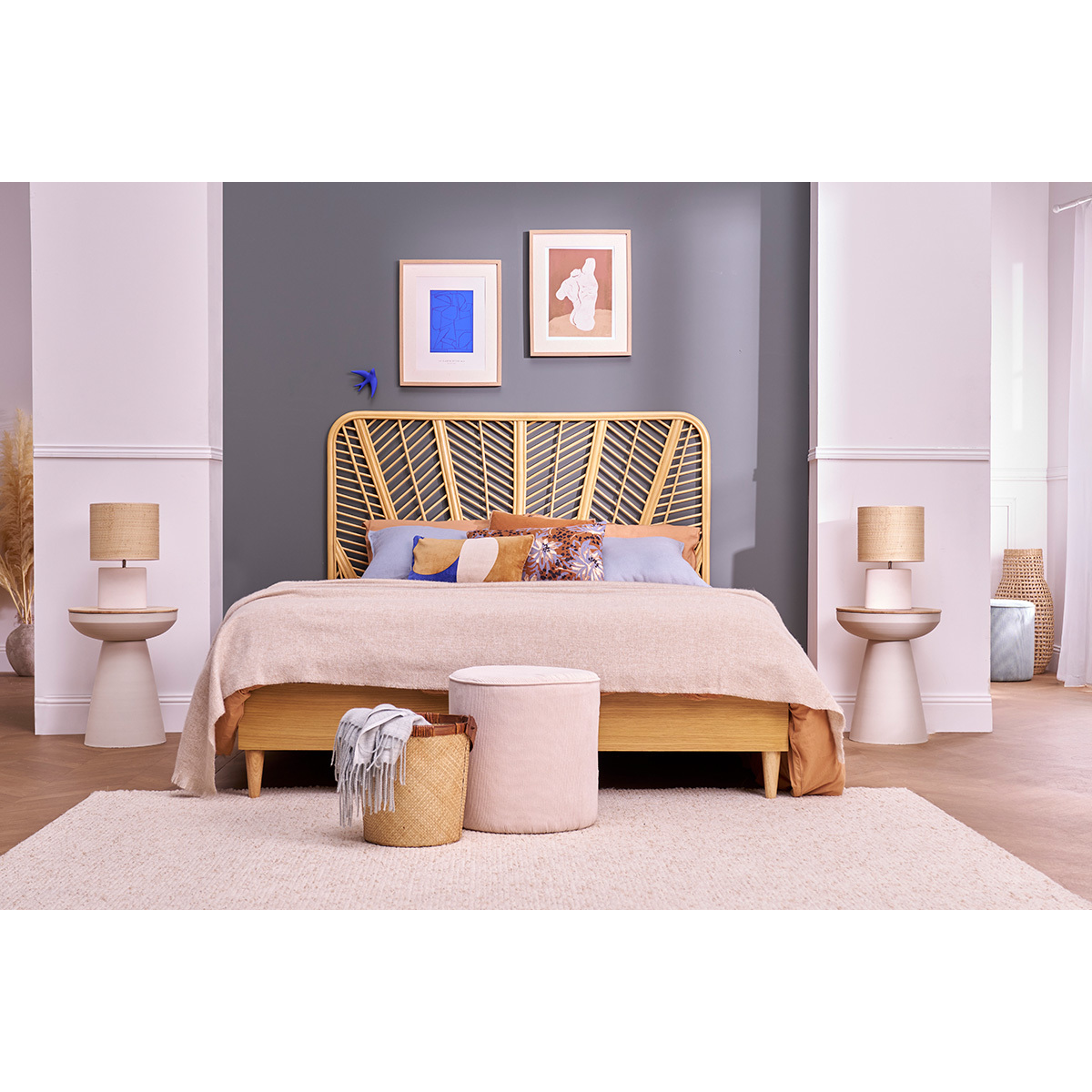 Tête de lit en rotin L162 cm GALON marron clair, MILIBOO