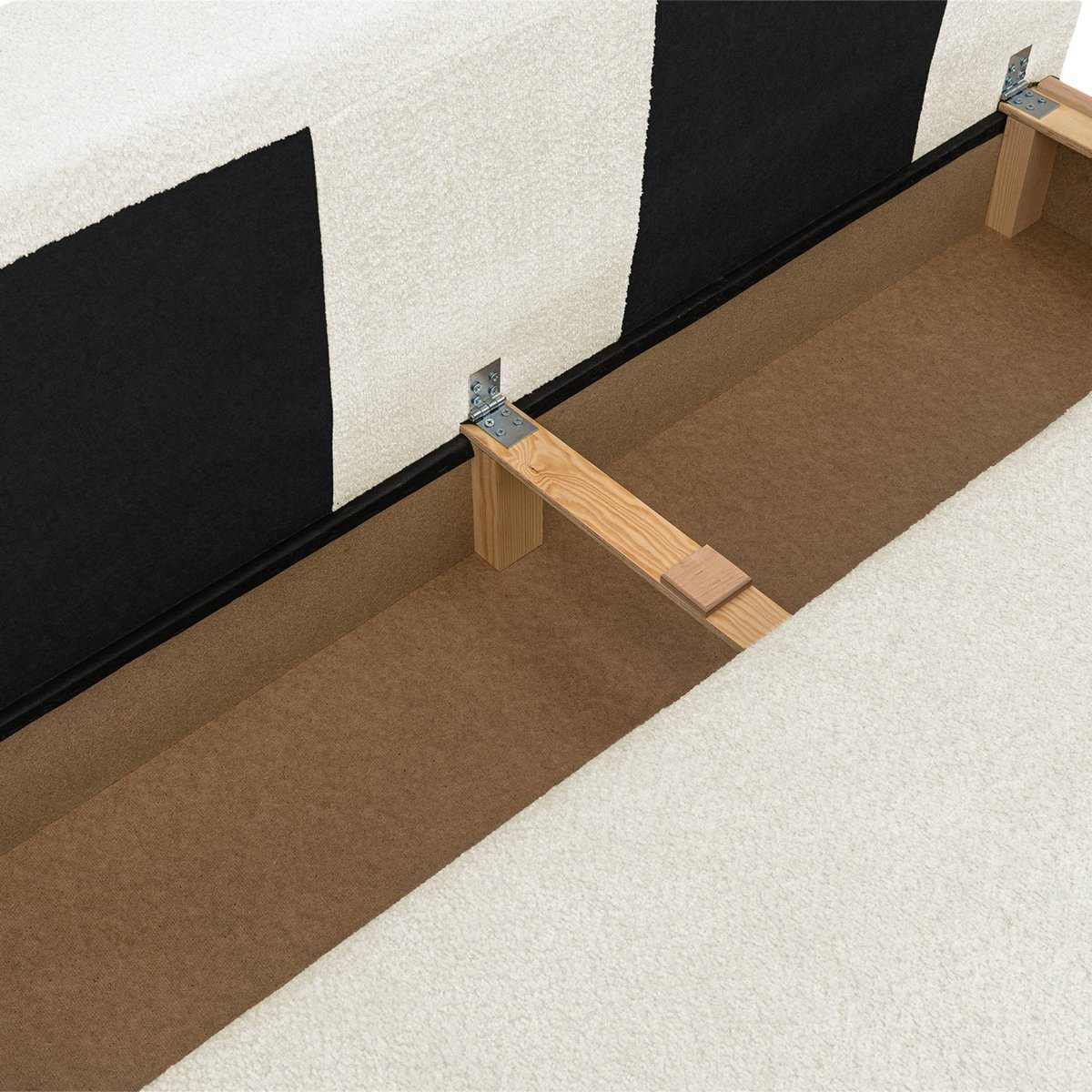 Banquette convertible 3 places bouclette avec coffre NELSON blanc cassé, SWEEEK