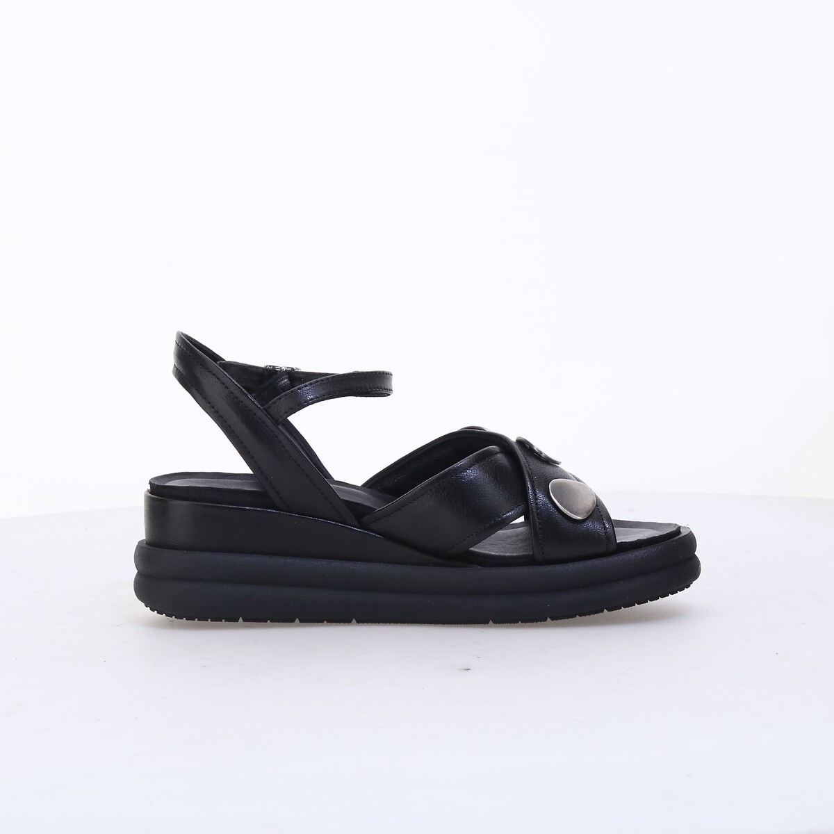 Sandali con zeppa in pelle nero , MJUS