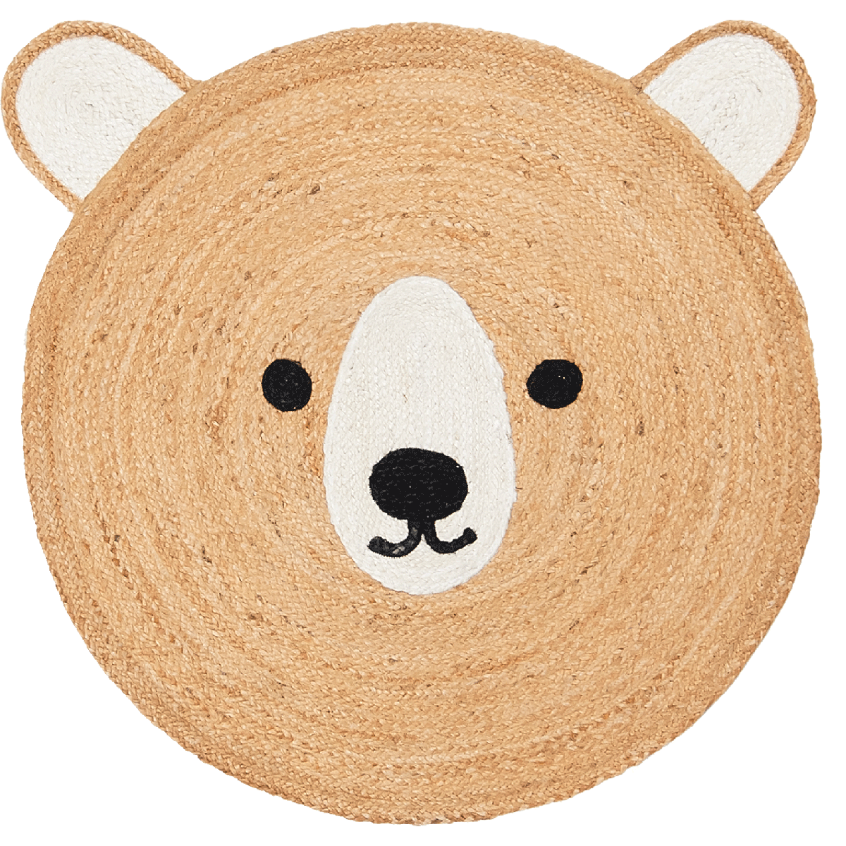 Tapis rond fait main en jute motif animaux JUTEBEAR beige, marron, écru, UN AMOUR DE TAPIS