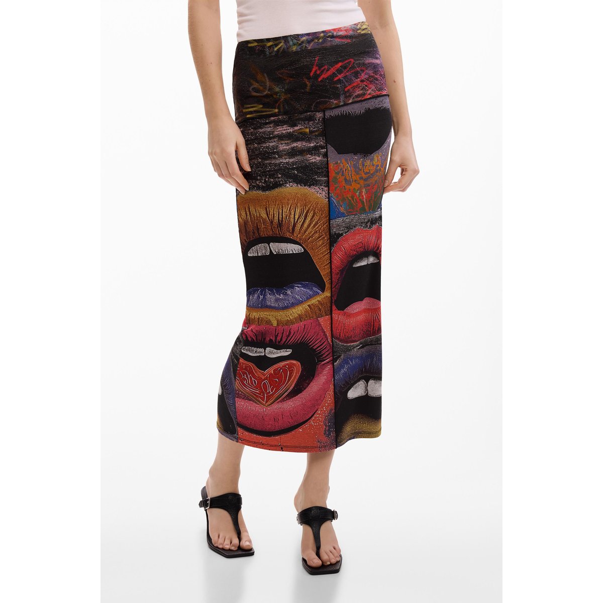 Jupe en maille imprimée noir, DESIGUAL