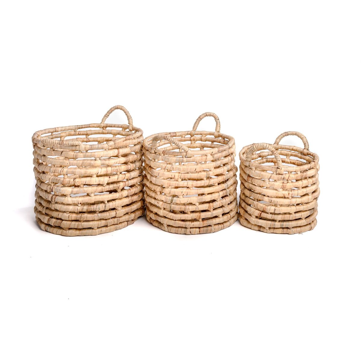 Ensemble de 3 paniers de rangement en jacinthe d'eau tressée beige, TOILINUX