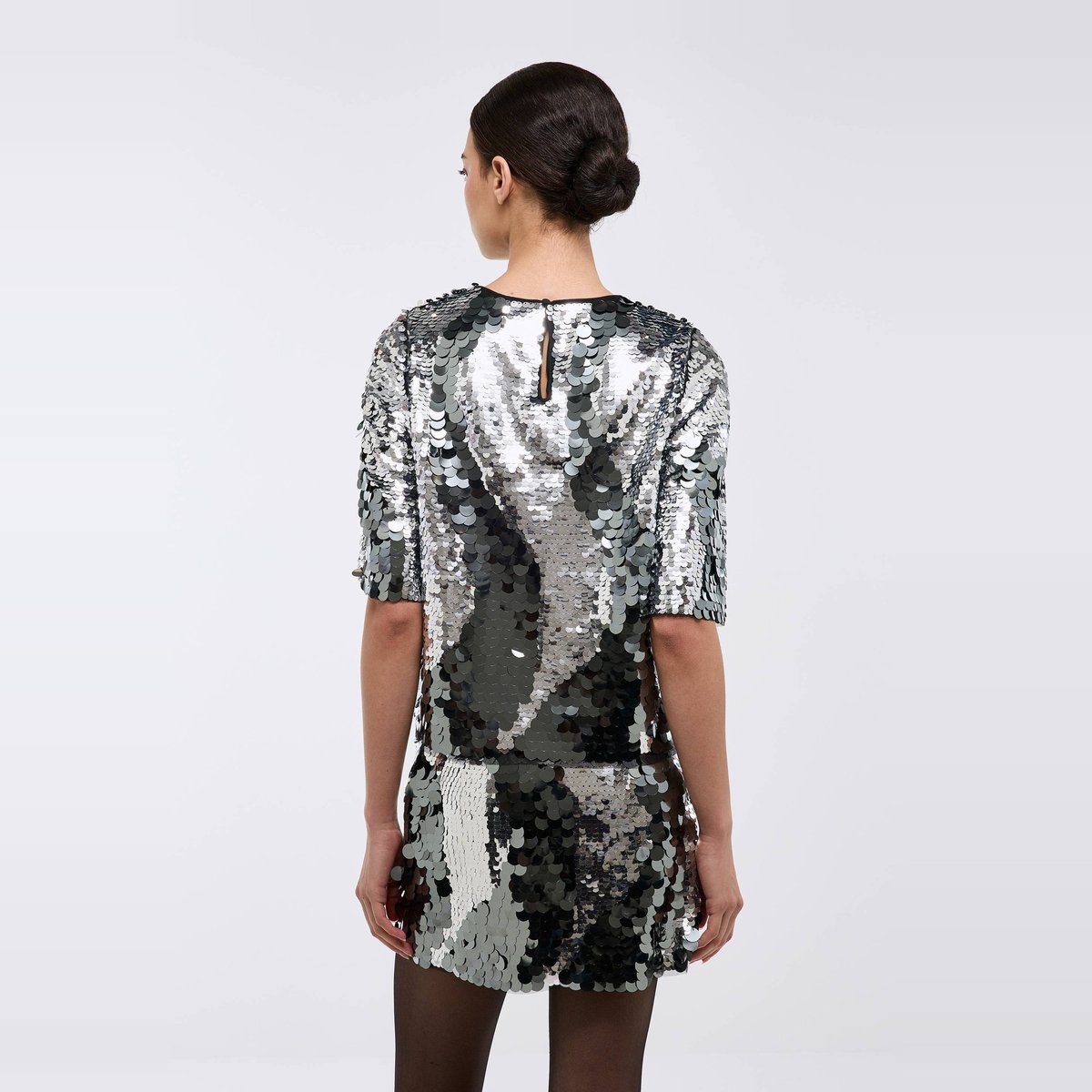 Top manches courtes en sequins silver, MONOPRIX