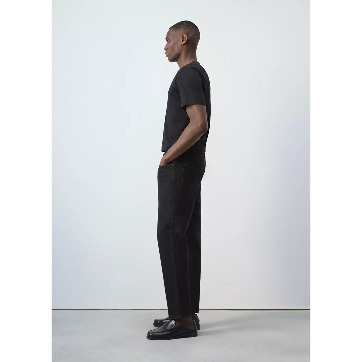 Jean Ben cropped tapered-fit black denim, MANGO MAN