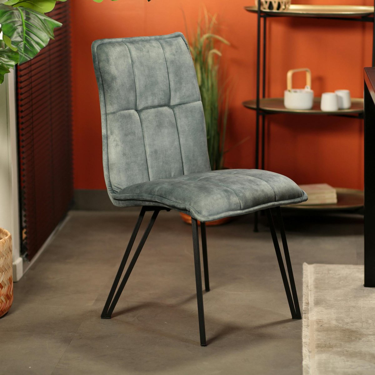 Chaise en tissu pieds épingle (lot de 2) MALMOE bleu pétrole, PIER IMPORT