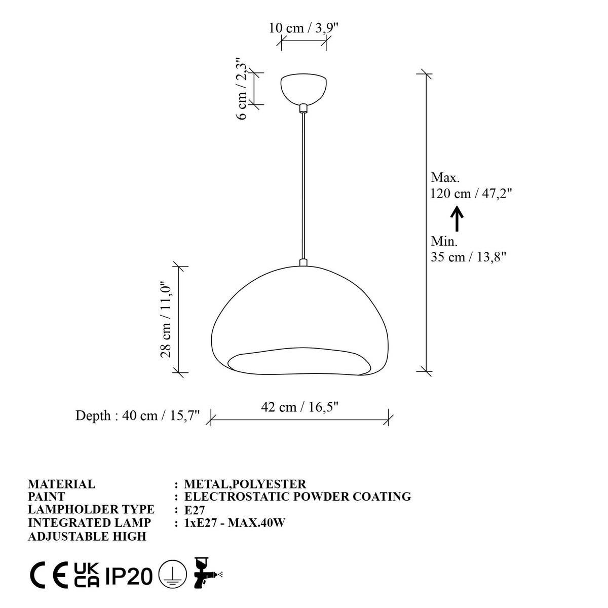 Suspension blanche design organique 42 cm NOXIS blanc, PIER IMPORT