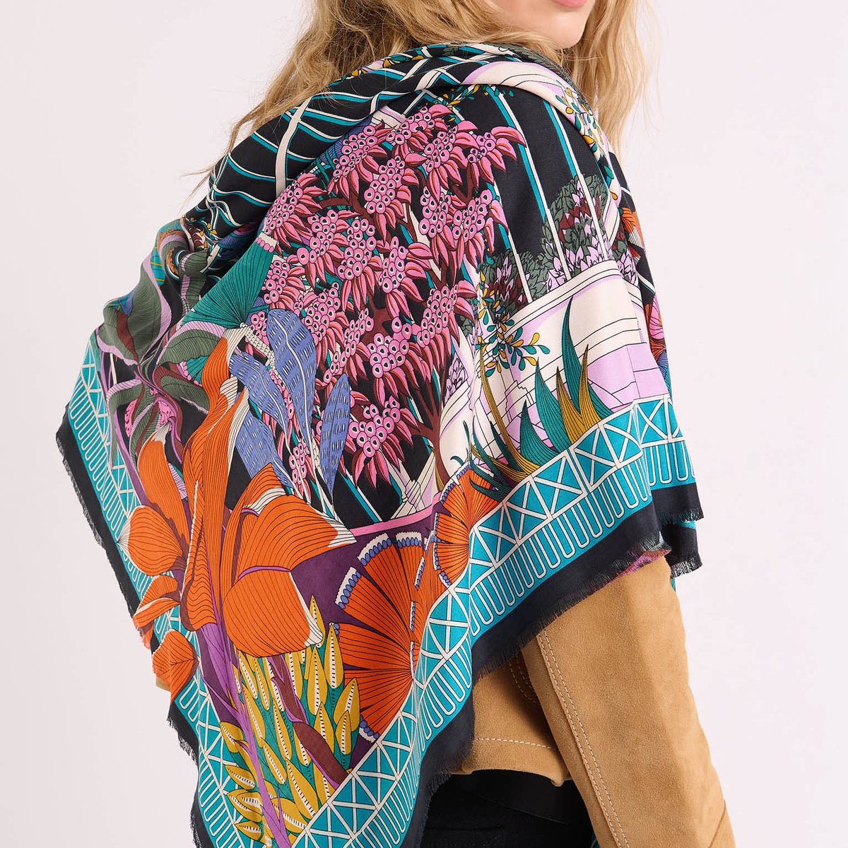 Foulard à motifs JARDIN D'HIVER noir, WILD