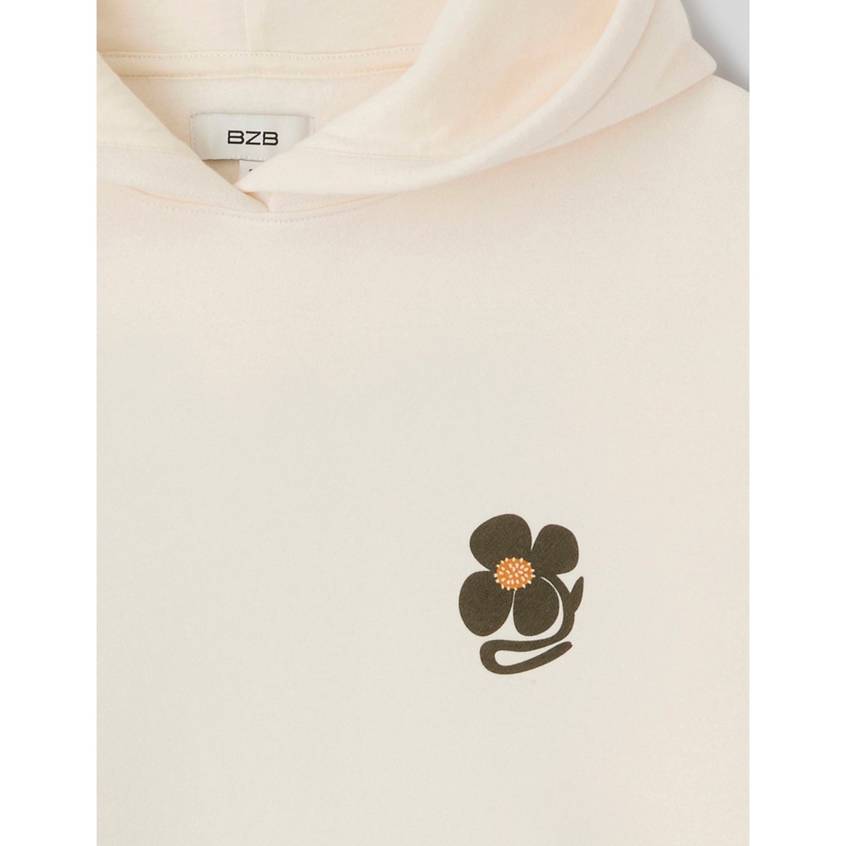 Sweat à capuche imprimé devant / dos ecru, BZB