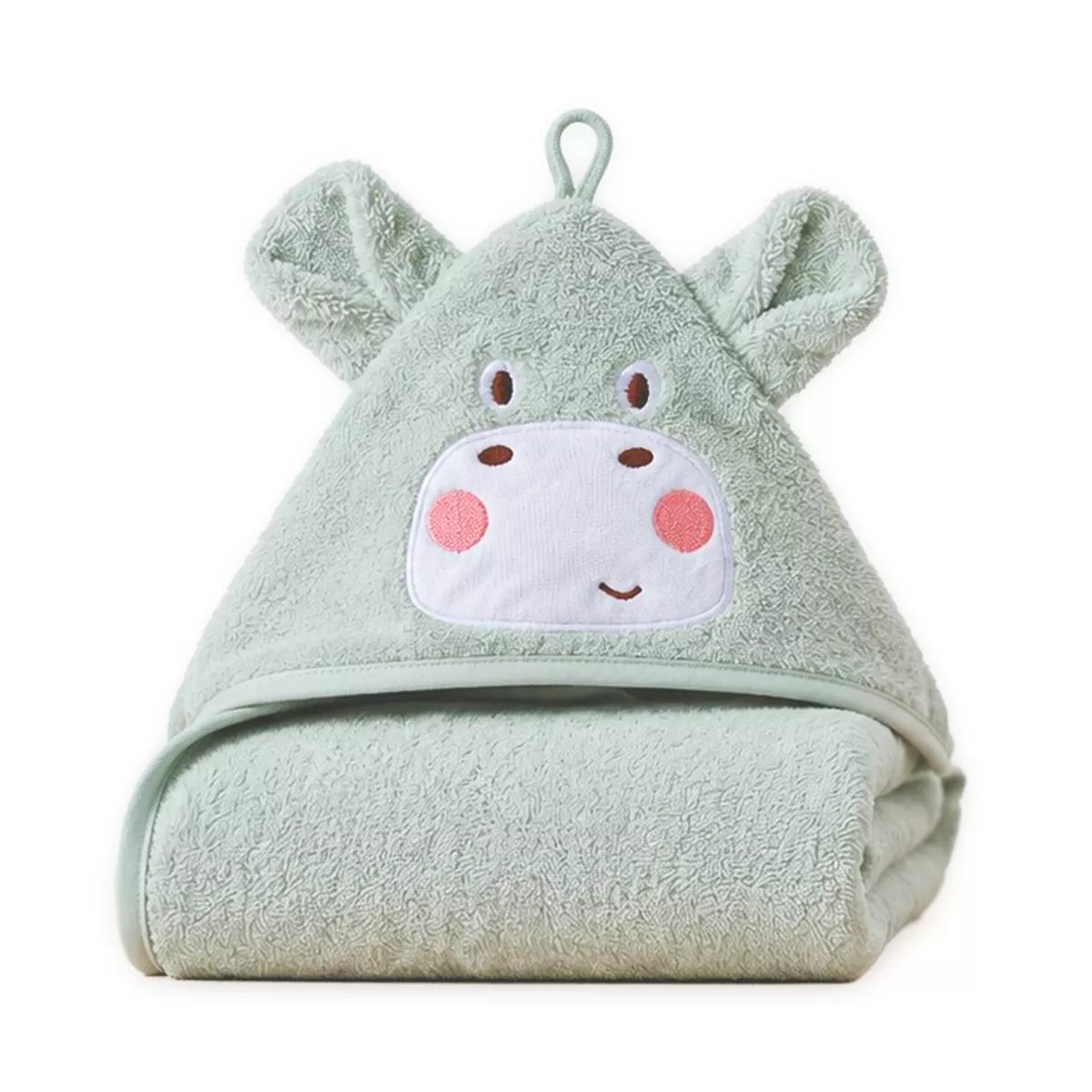 Cape de bain pur coton PETIT HIPPO vert d'eau, GARNIER THIEBAUT