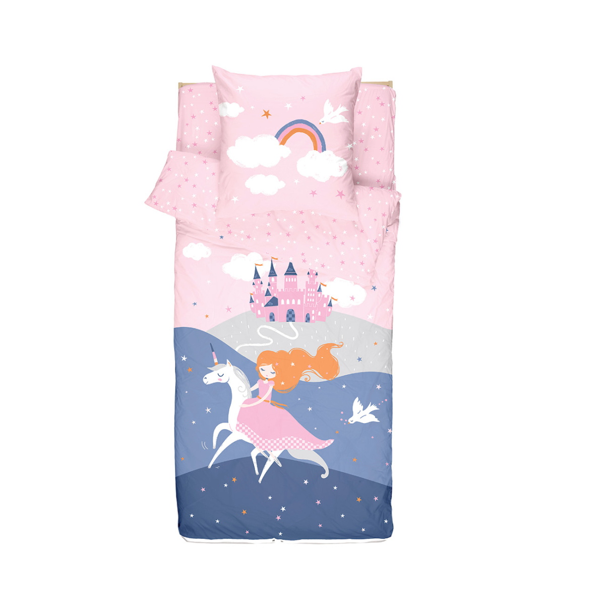 Caradou® sans couette Licorne Parure de lit enfant rose, BLEU CALIN