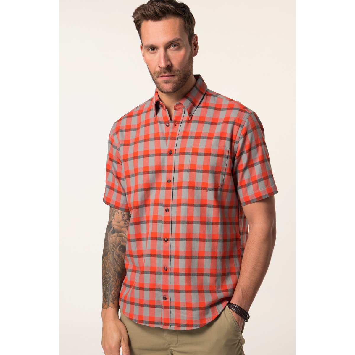 Chemise à carreaux rouge orange, JP1880