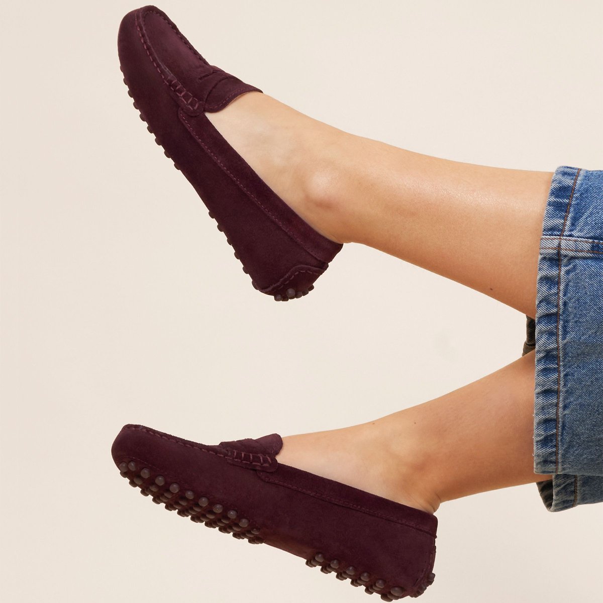 Mocassins femme cuir daim bordeaux, JULES & JENN