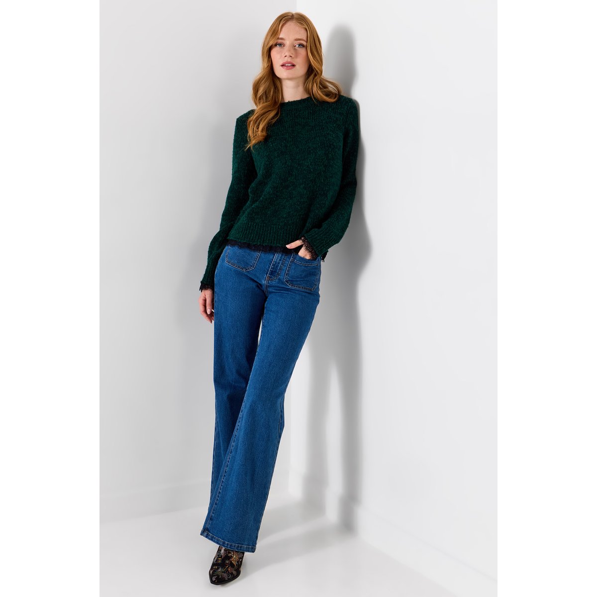 Pull en Maille à Dentelle Délicate vert, JOE BROWNS