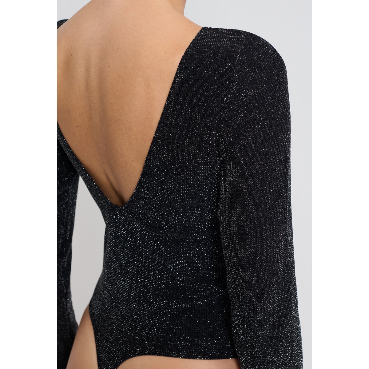 Body dos nu à manches longues irisé AMANDE SHINY argent, ETAM