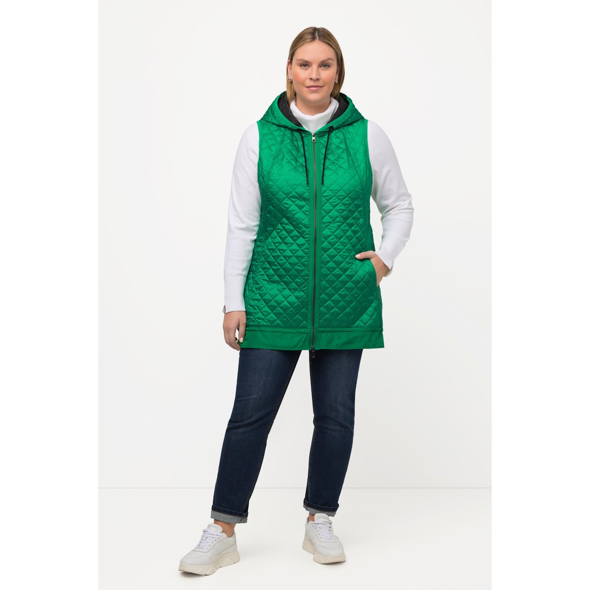 Gilet matelassé, cordon coulissant, capuche vert émeraude, ULLA POPKEN