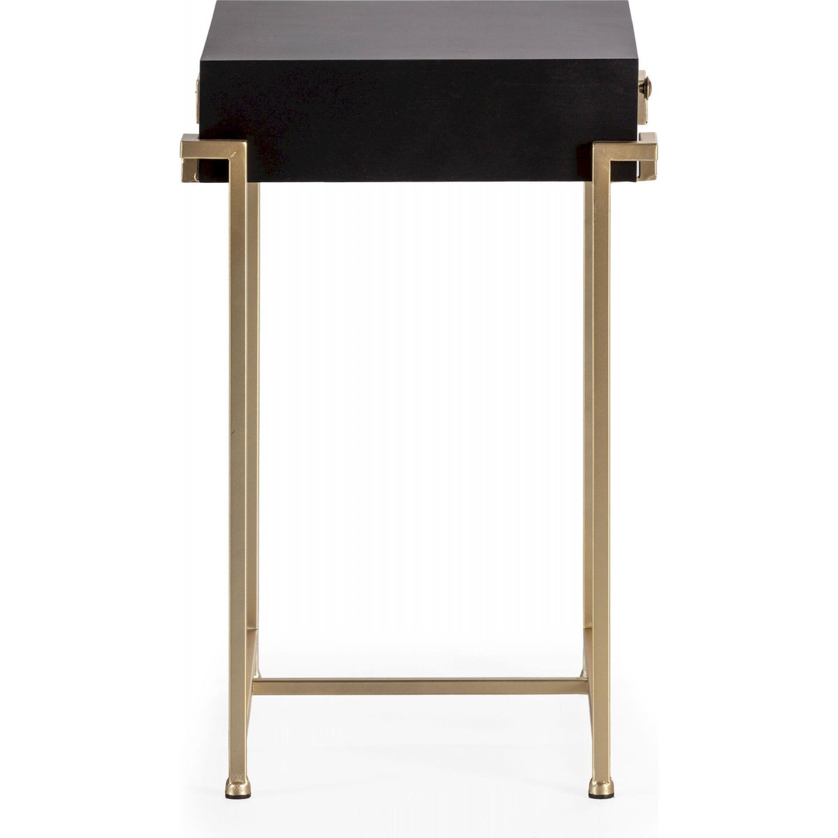 Table de nuit carrée en métal noir ébène et détails dorés, RECOLLECTION