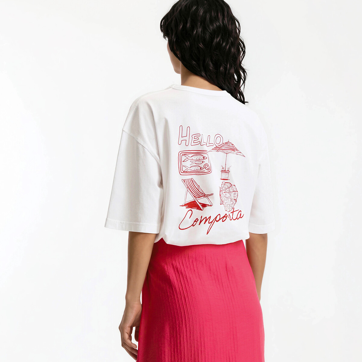 T-shirt col rond manches courtes imprimé au dos ecru, LA REDOUTE COLLECTIONS