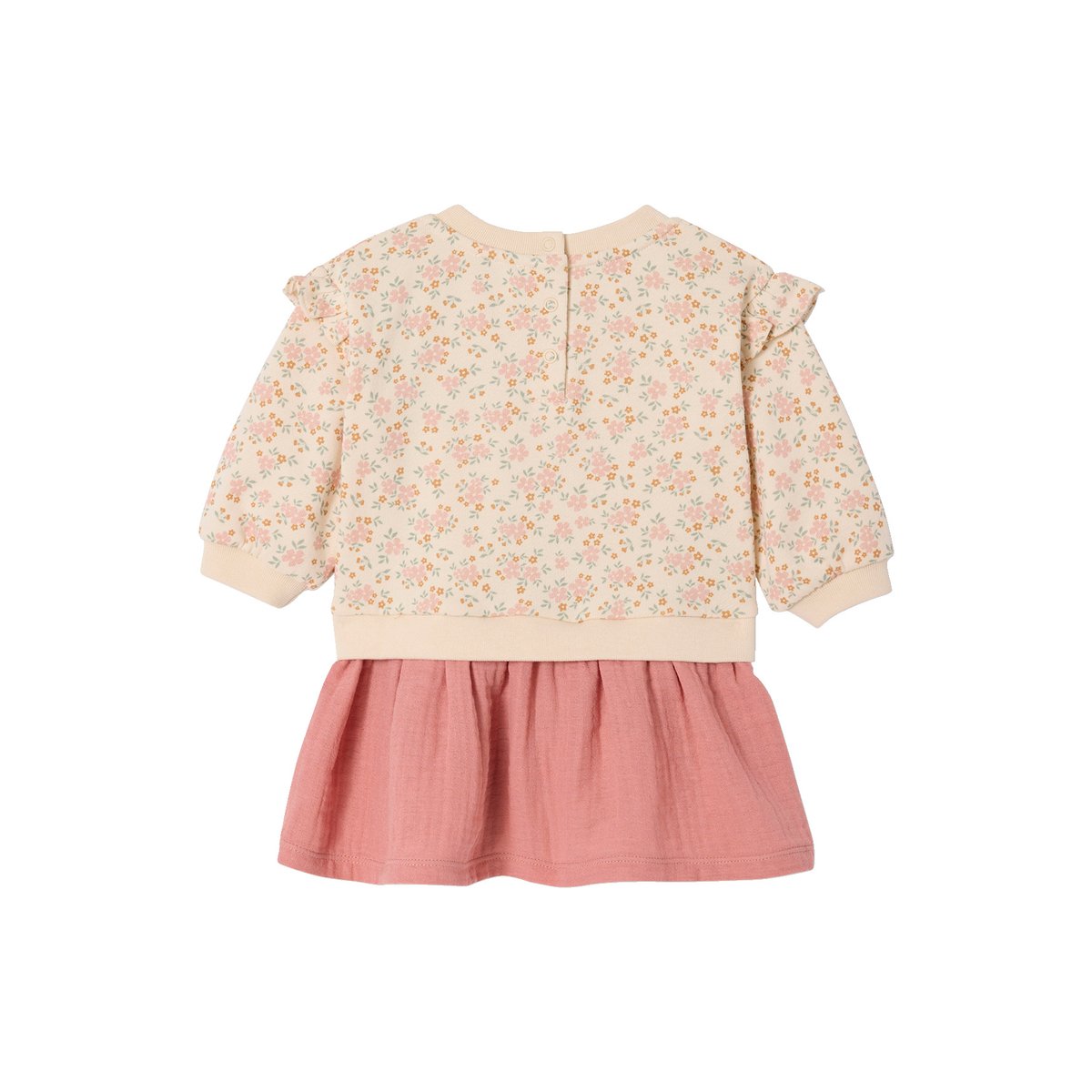 Robe bi-matière manches longues vieux rose, VERTBAUDET