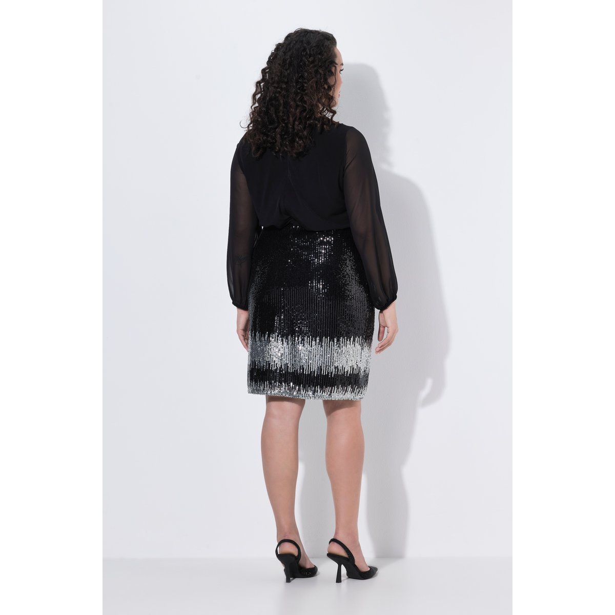 Robe en jersey, jupe à paillettes noir, ULLA POPKEN