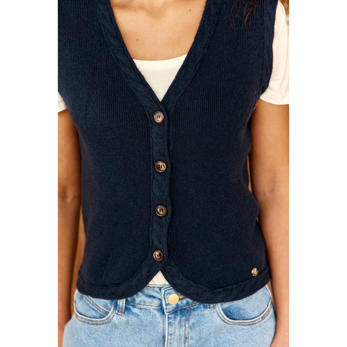 Gilet col v uni MELBA 25-marine, LA PETITE ETOILE