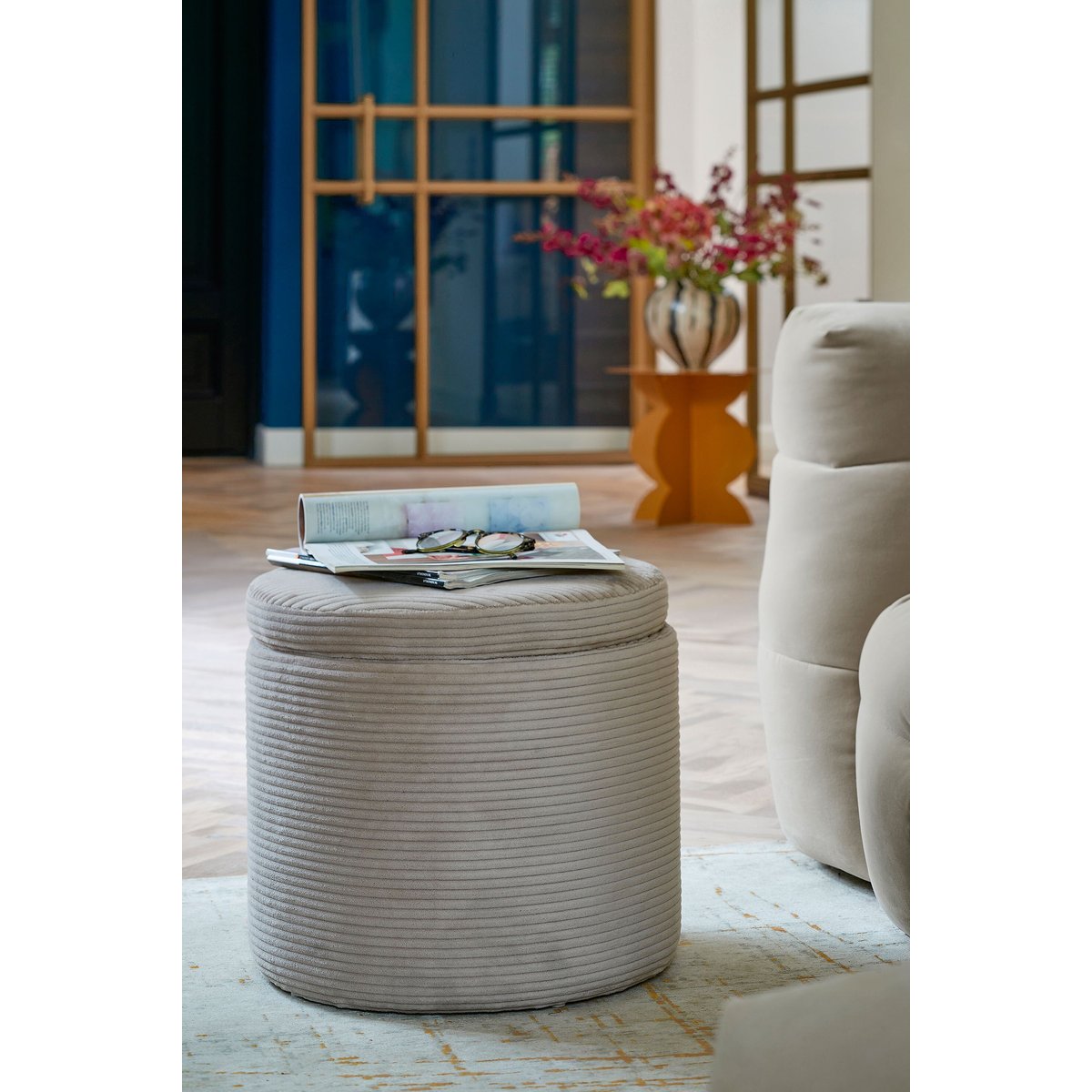 Pouf de rangement YOOLA blanc cassé, MICA DECORATIONS
