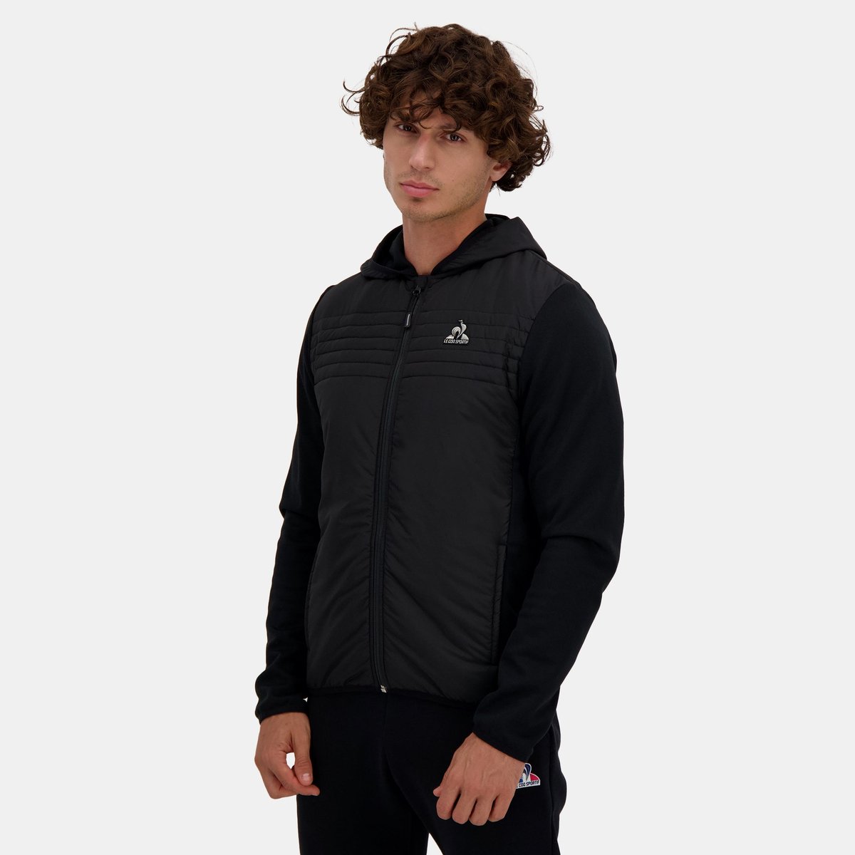 Veste hybride zippée à capuche noir, LE COQ SPORTIF