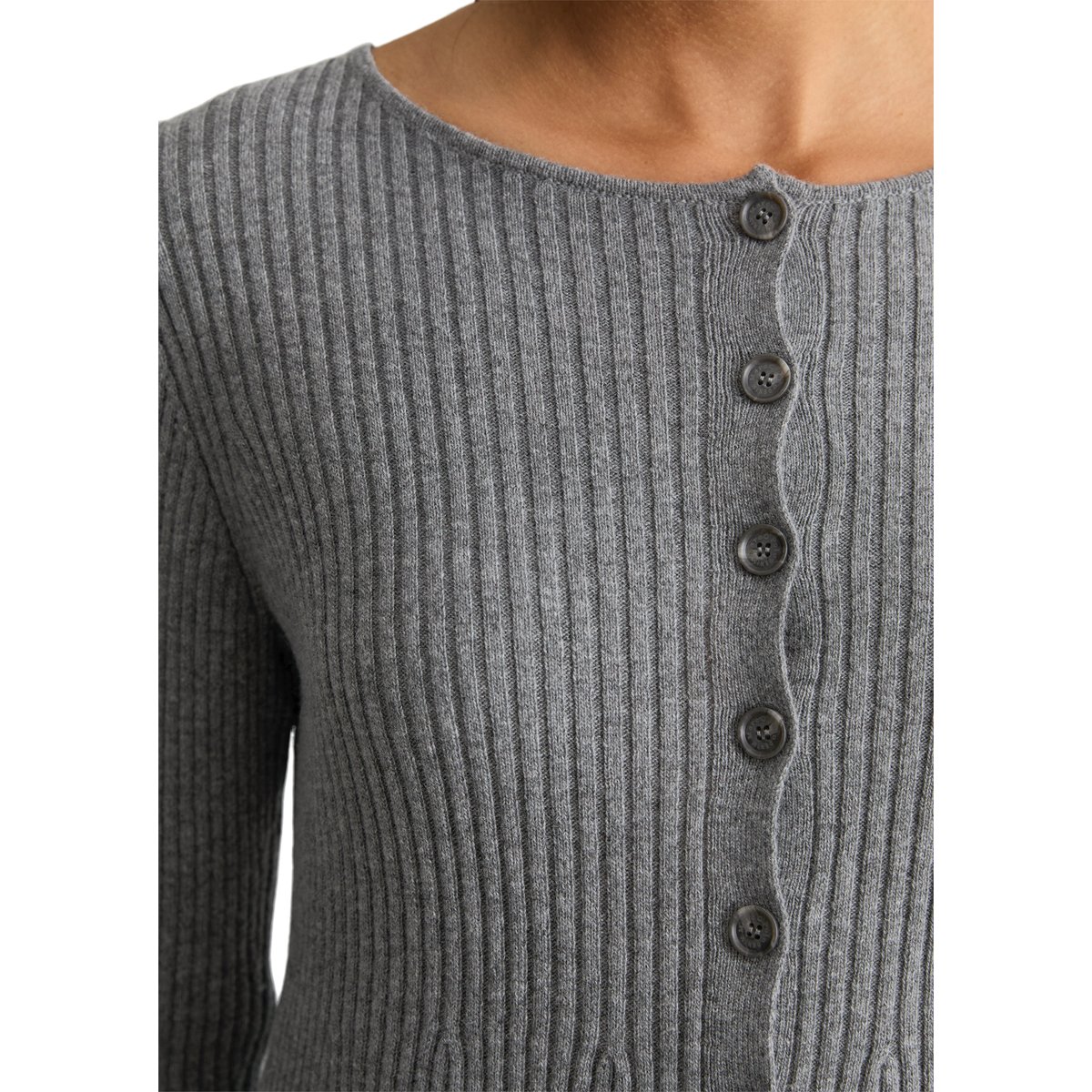 Cardigan ajusté en un mélange doux de laine vierge et de viscose gris, MARC O’POLO DENIM