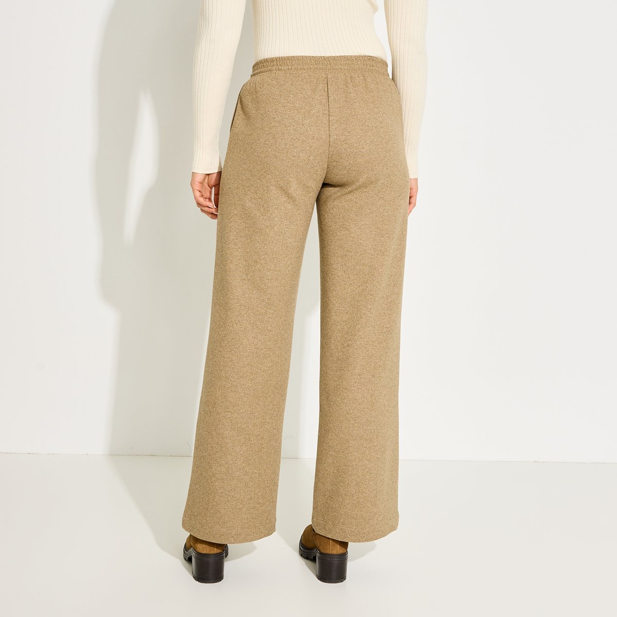 Pantalon droit ample chaud maille beige, GRAIN DE MALICE
