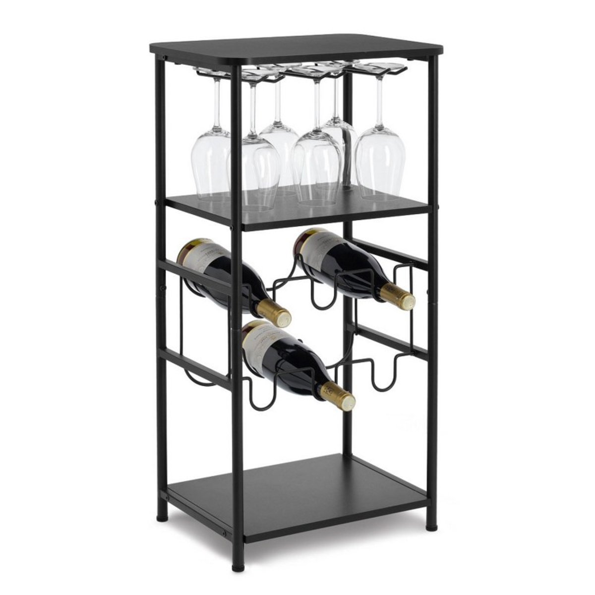 Meuble range-bouteilles et verres à vin métal bois noir, ZELLER PRESENT