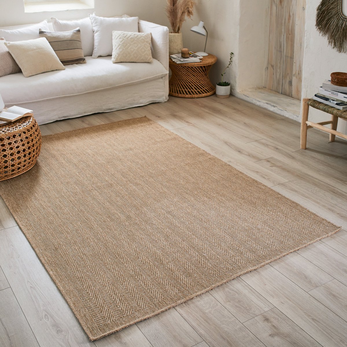 Tapis intérieur extérieur aspect jute cheuvrons NATURE beige, NAZAR RUGS