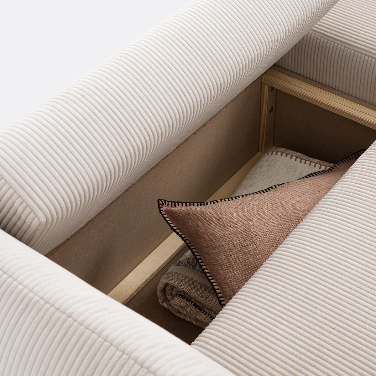 Edith Corduroy 3-Seater Corner Sofa Bed with Storage beige, LA REDOUTE INTERIEURS
