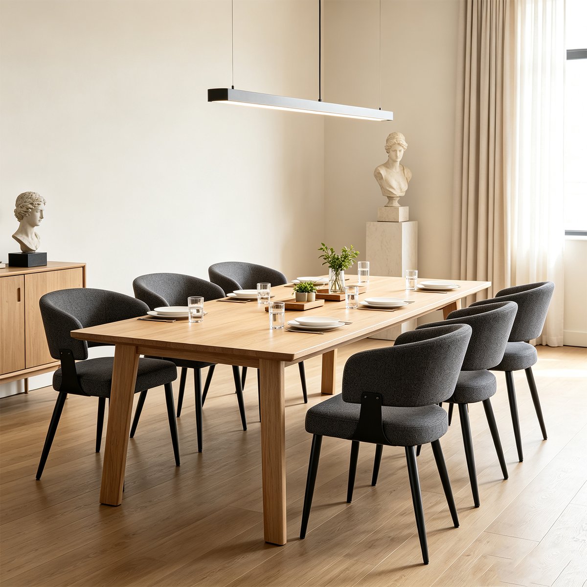 Lot de 6 chaises de salle à manger style industriel en tissu, CASEMI gris, MEUBLES COSY