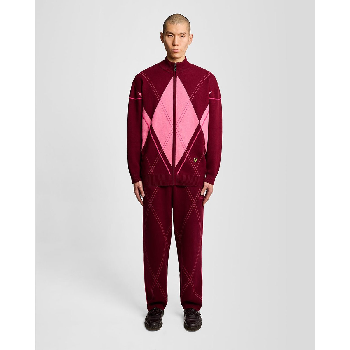 Veste à losanges en maille de survêtement rouge bordeaux audacieux, LYLE & SCOTT