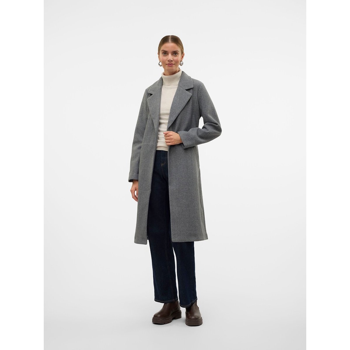 Manteau long à nouer gris, VERO MODA