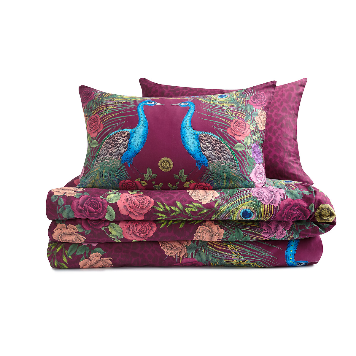 Xanadu Peacock 200 Thread Count Cotton Sateen Duvet Cover and Pillowcase Set</ plum, MATTHEW WILLIAMSON