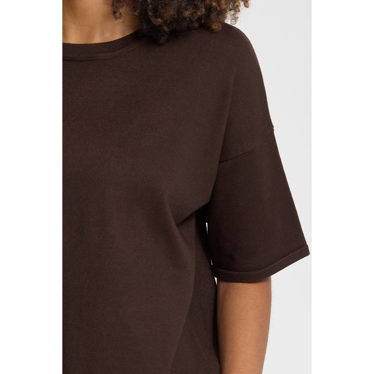 Pull en maille manches courtes marron chocolate torte, ICHI