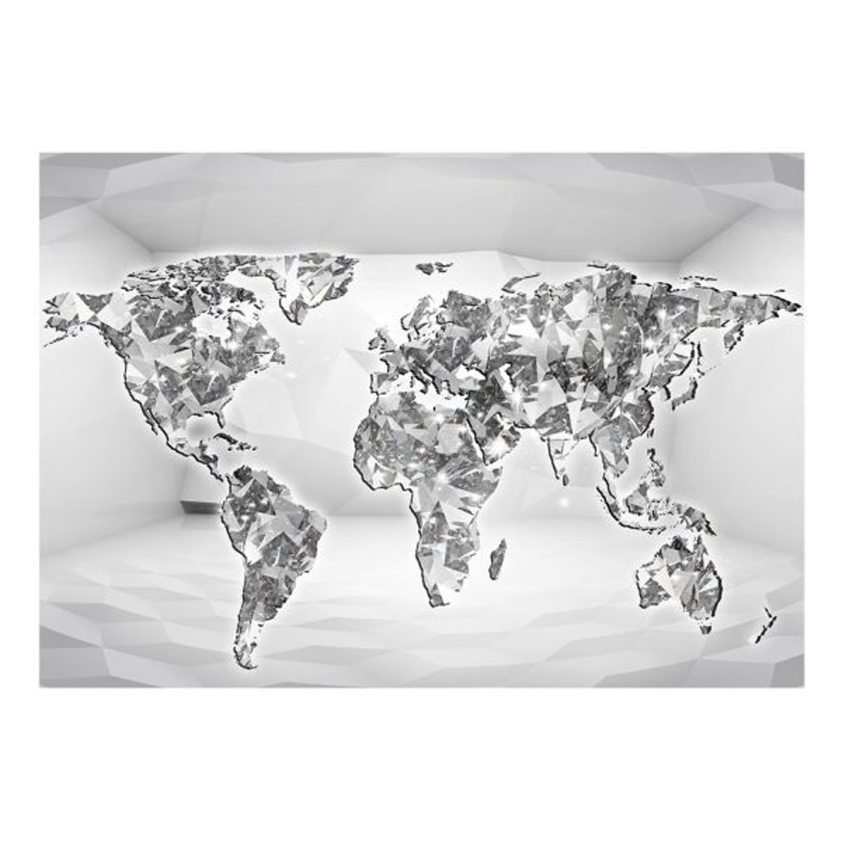 Papier peint intissé panoramique Carte du monde Diamond map gris / argent, EDEN