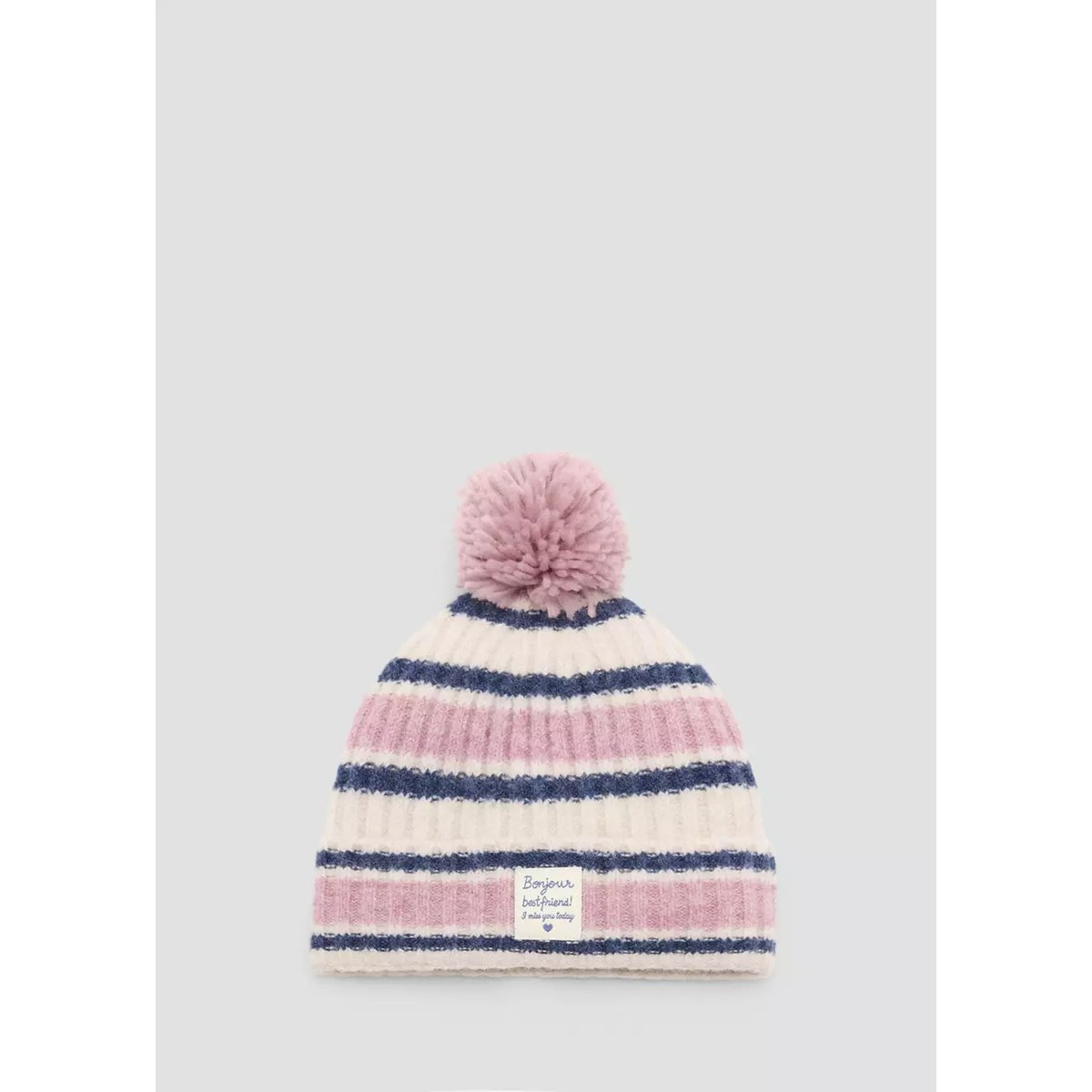 Bonnet en maille à rayures rose pâle, MANGO BABY