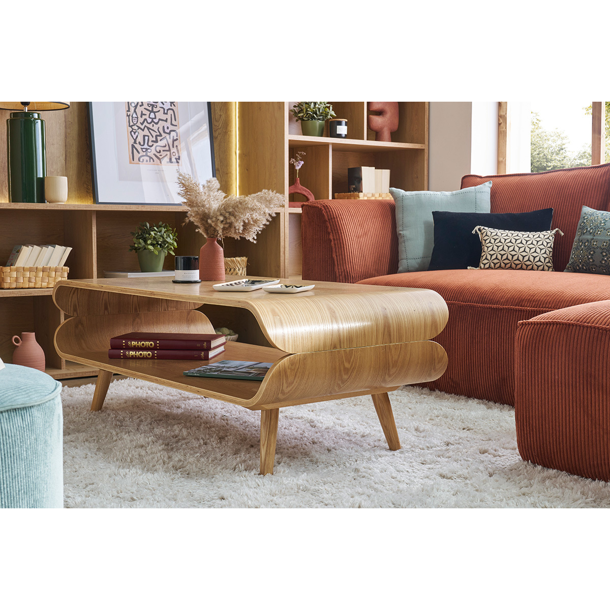 Table basse scandinave rectangulaire en bois L118 cm TAKLA frêne, MILIBOO