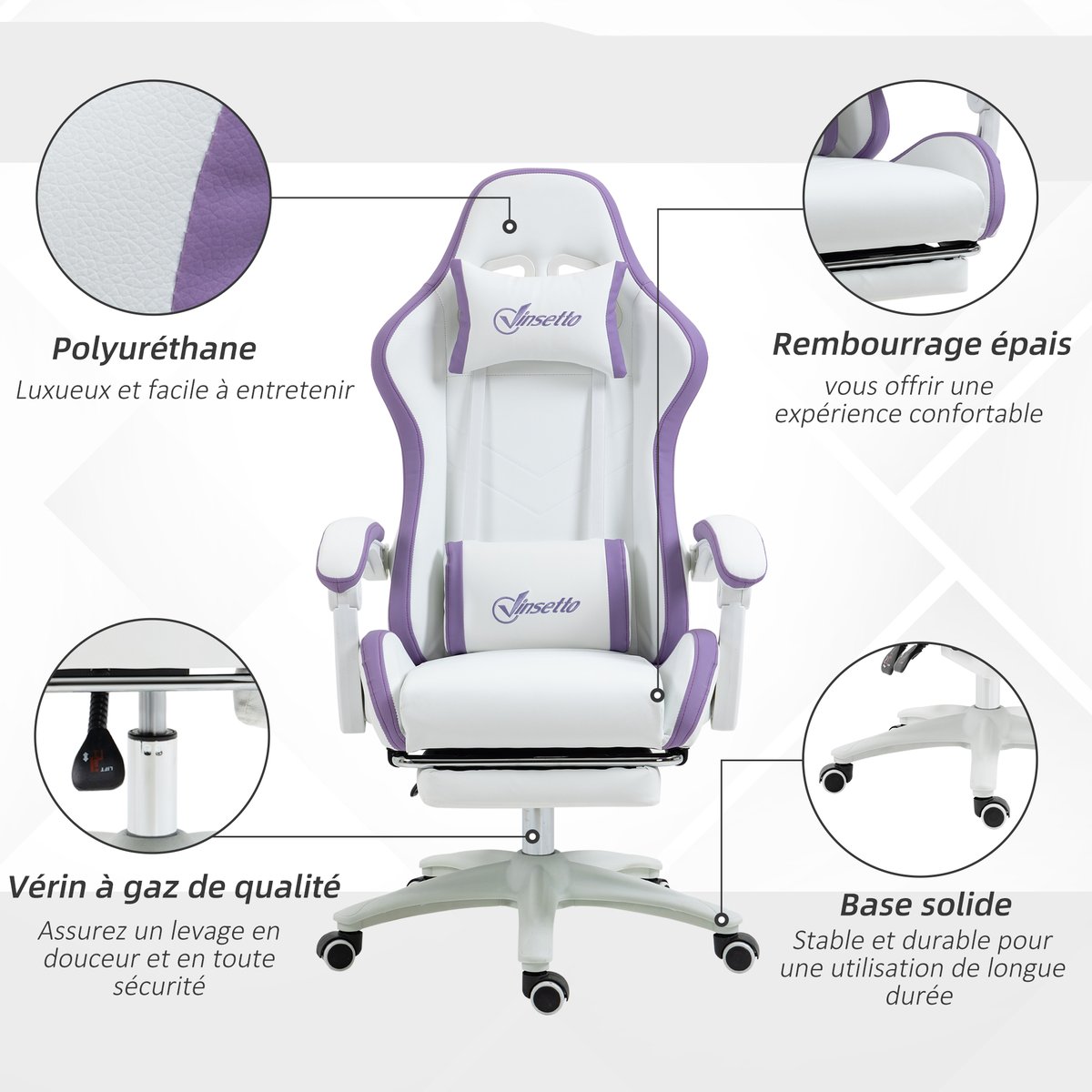 Fauteuil gaming Polyuréthane Blanc blanc, violet, HOMCOM