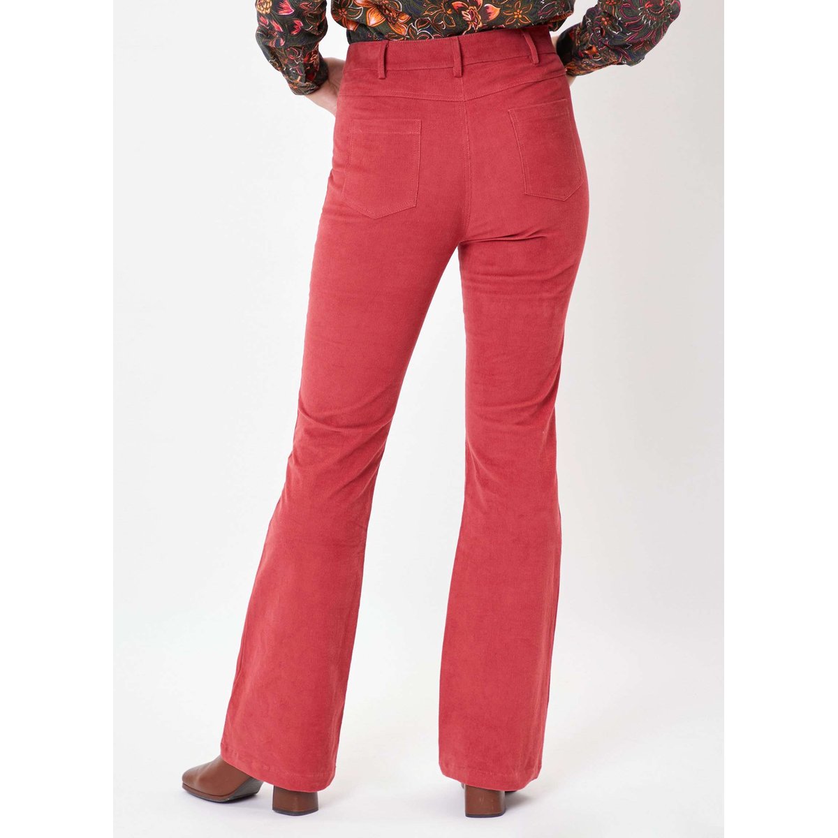 Pantalon velours coupe flare LULU rouge framboise, PRINCESSE NOMADE