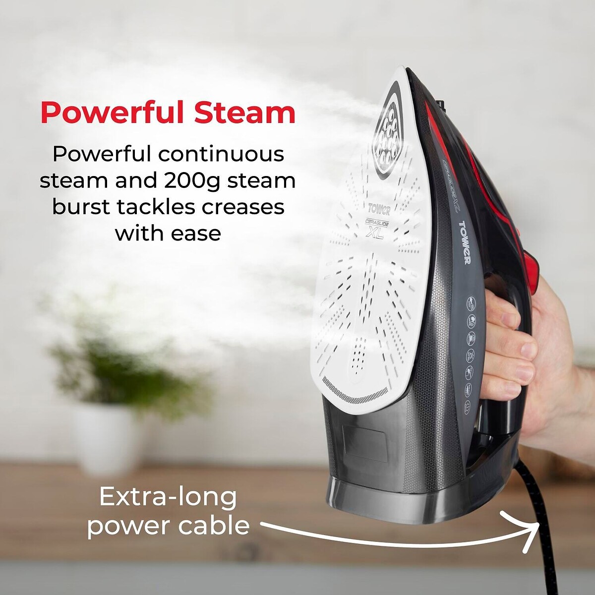 3100W Ceraglide One Temp Steam Iron - T22034 red, TOWER